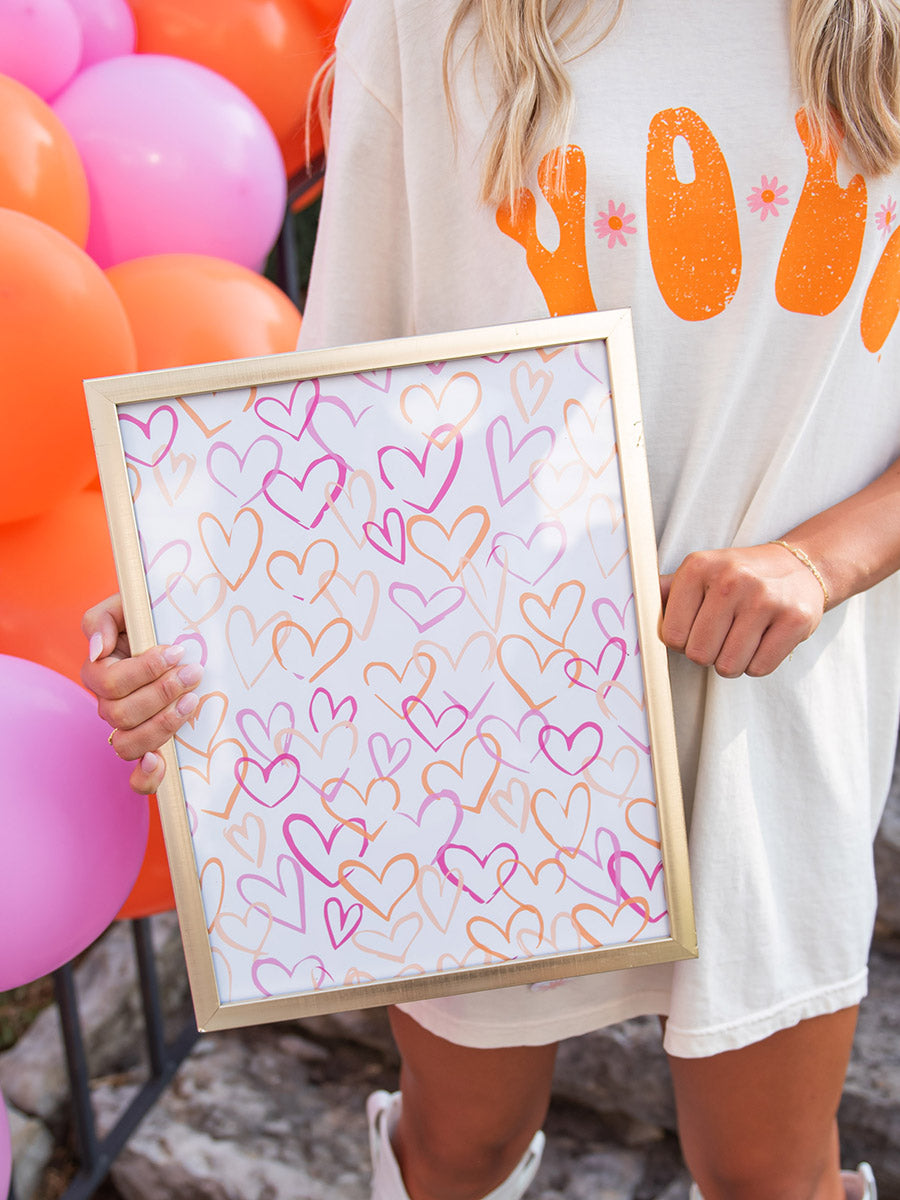 Orange and Pink Hearts Art Print