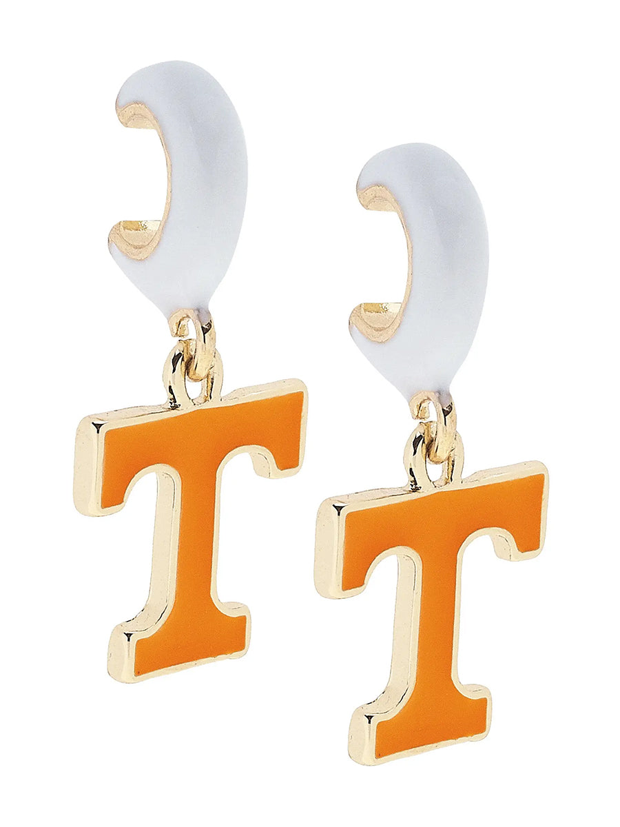 Power T Enamel Huggie Hoop Earrings