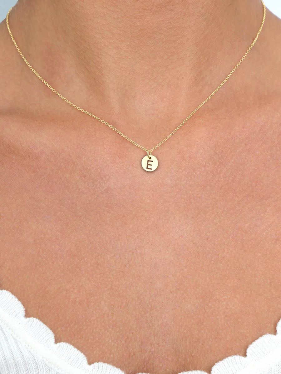 16" Respect Small Gold Initial Disc Charm Necklace