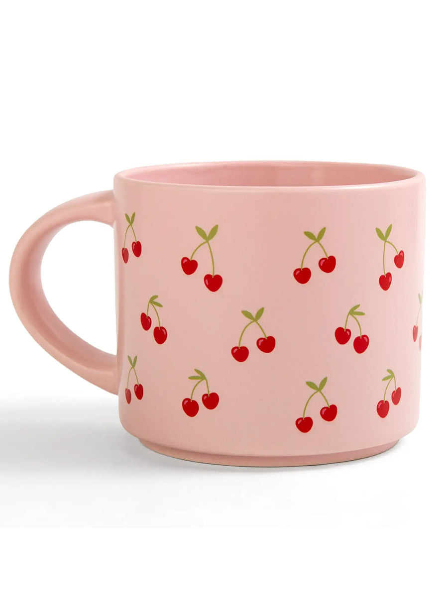 Blush coffee mug with decorative cherries