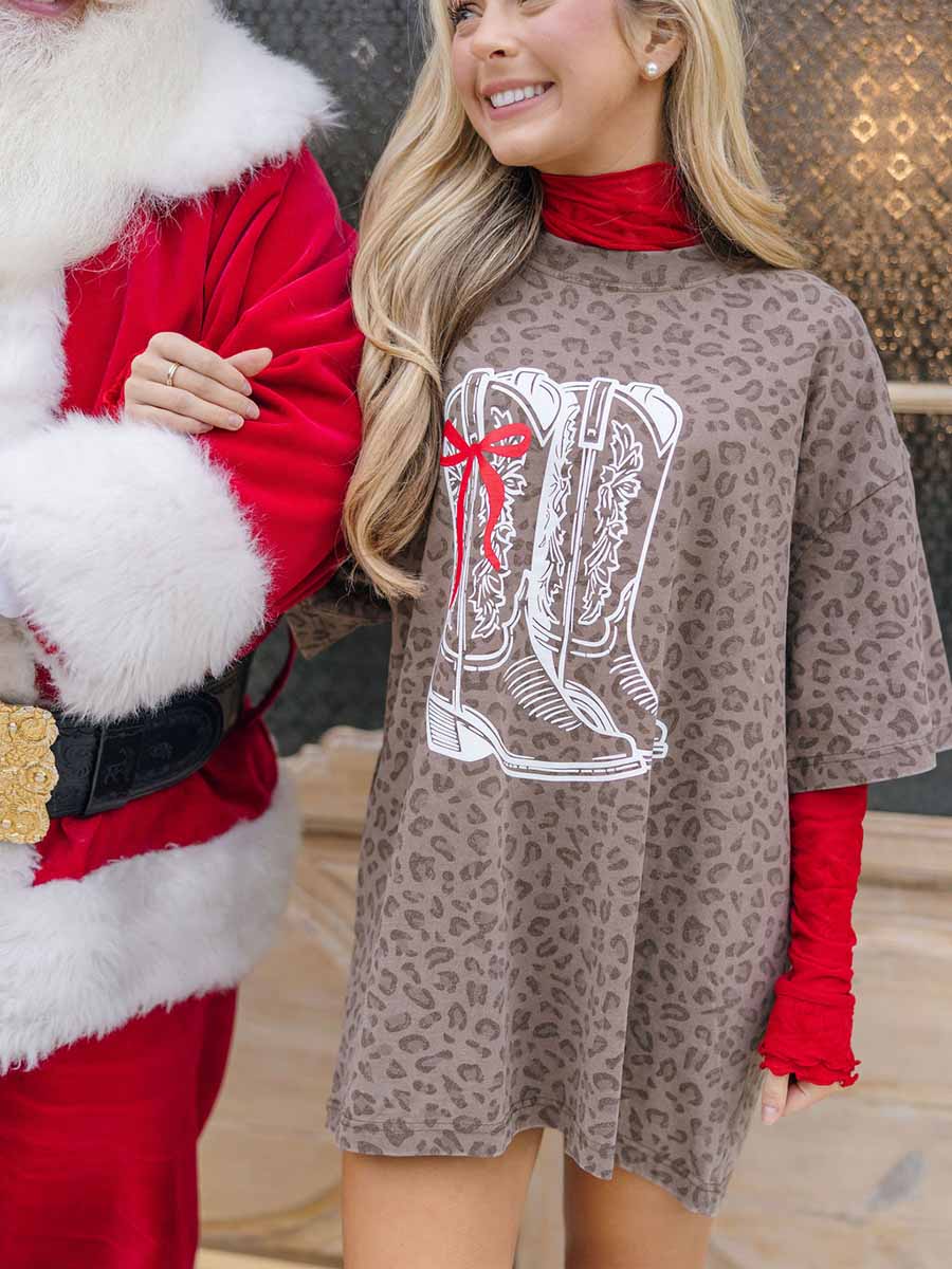 Brown Leopard Tee with Western Boots