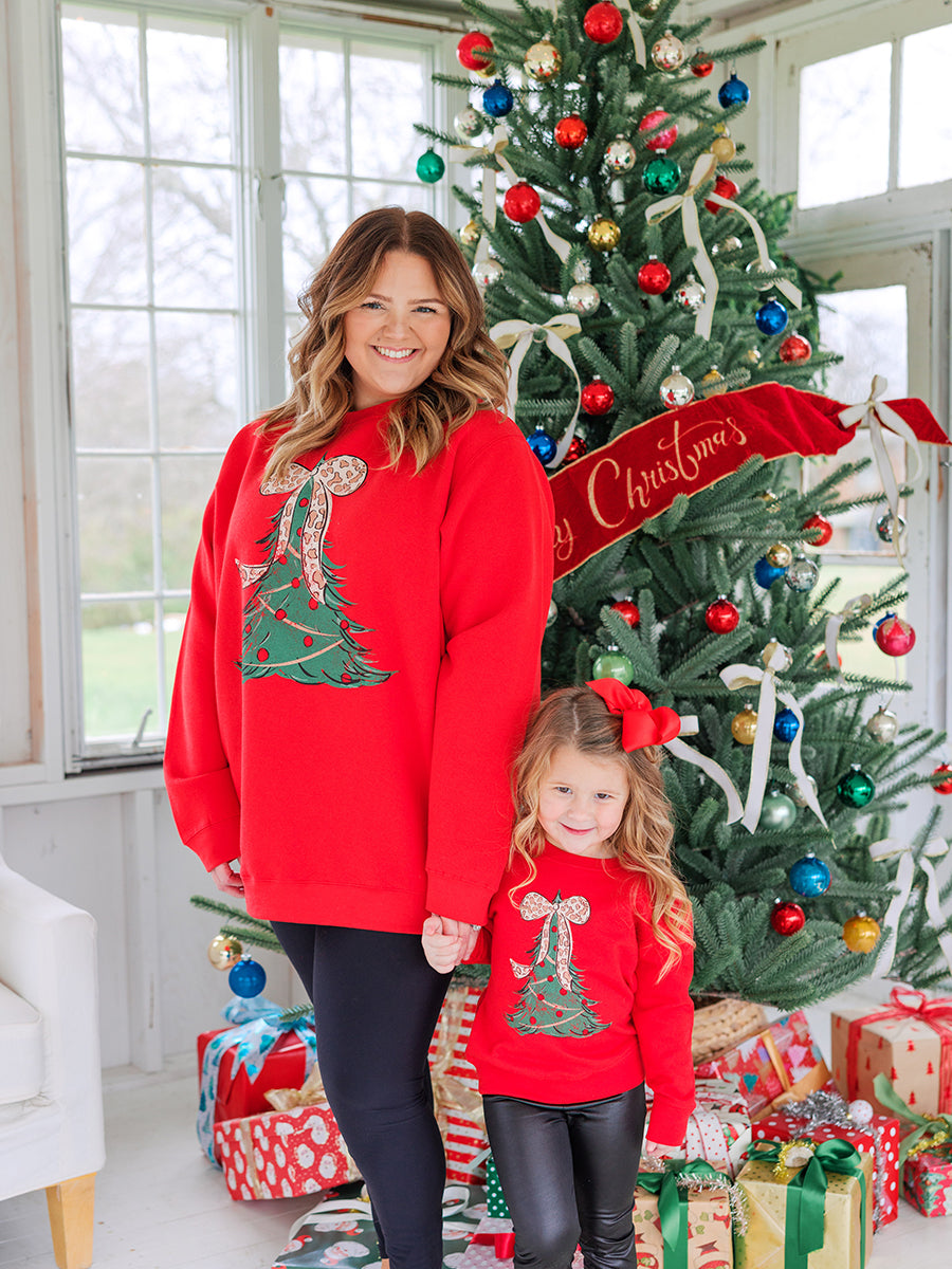 Leopard Christmas Tree Crew Sweatshirt, Toddler & Youth