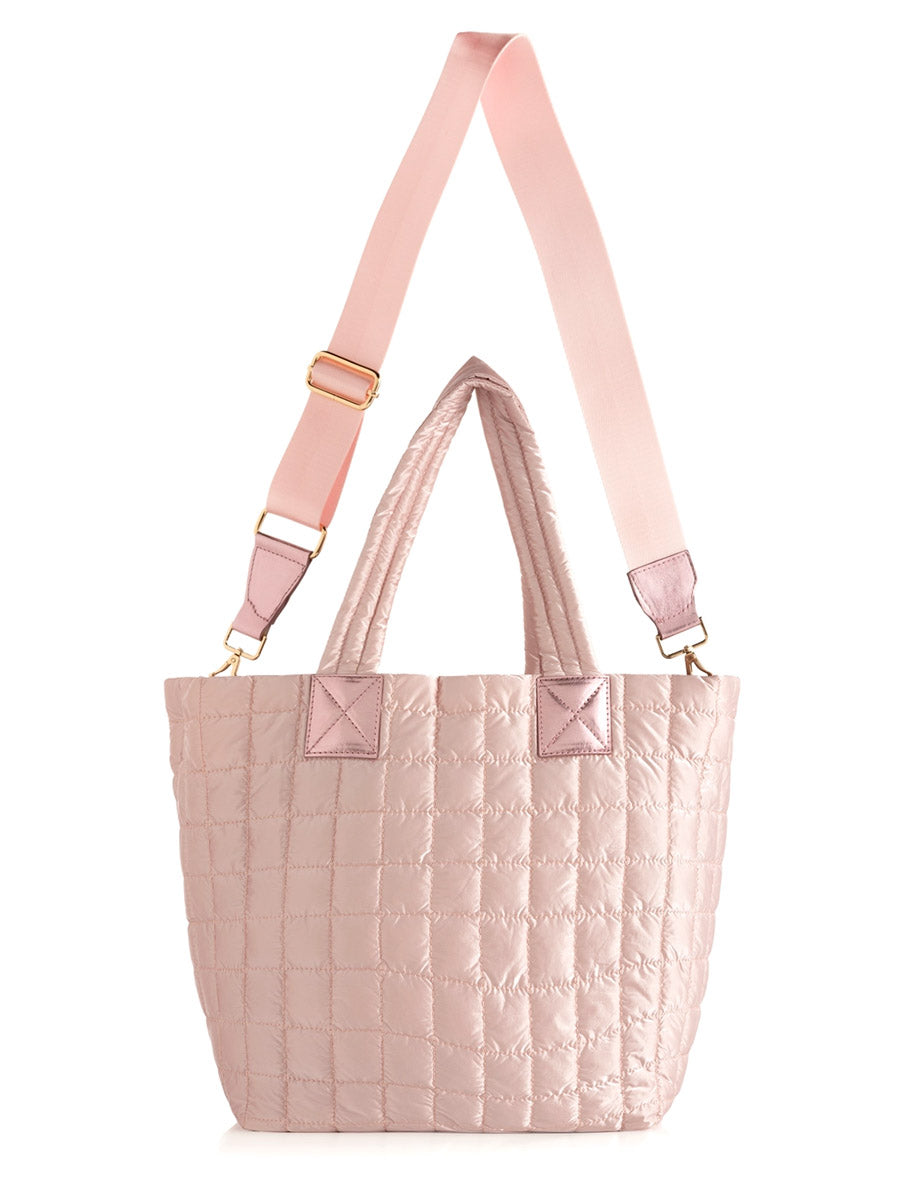 Blush Quilted Tote with Handles and Strap