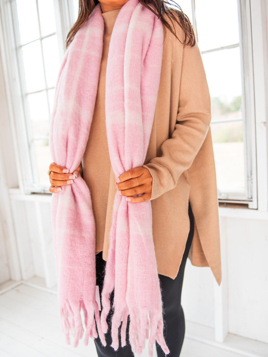 Pink Plaid Oversized Scarf
