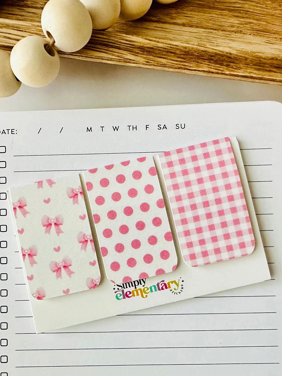 Three Pink and White Bookmarks