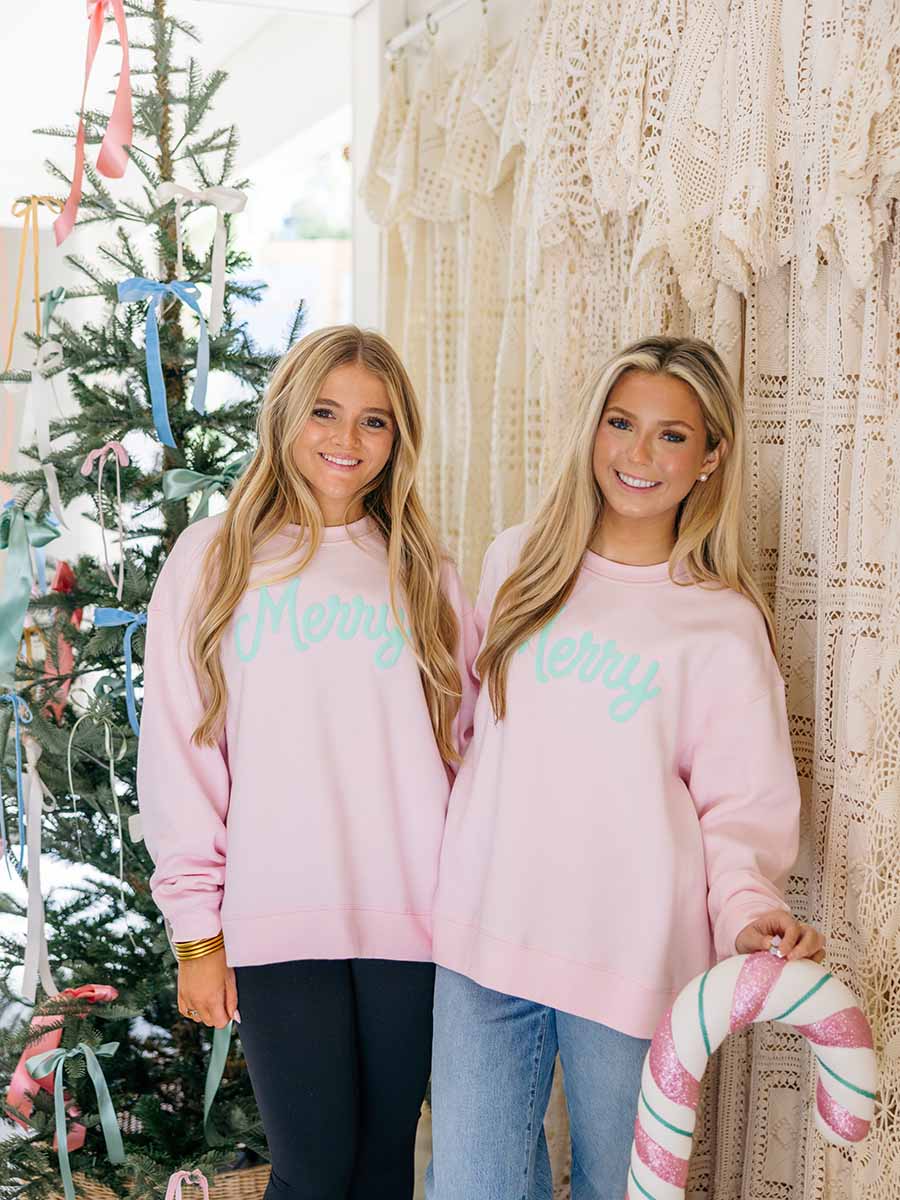 Puff Print "Merry" Crew Sweatshirt