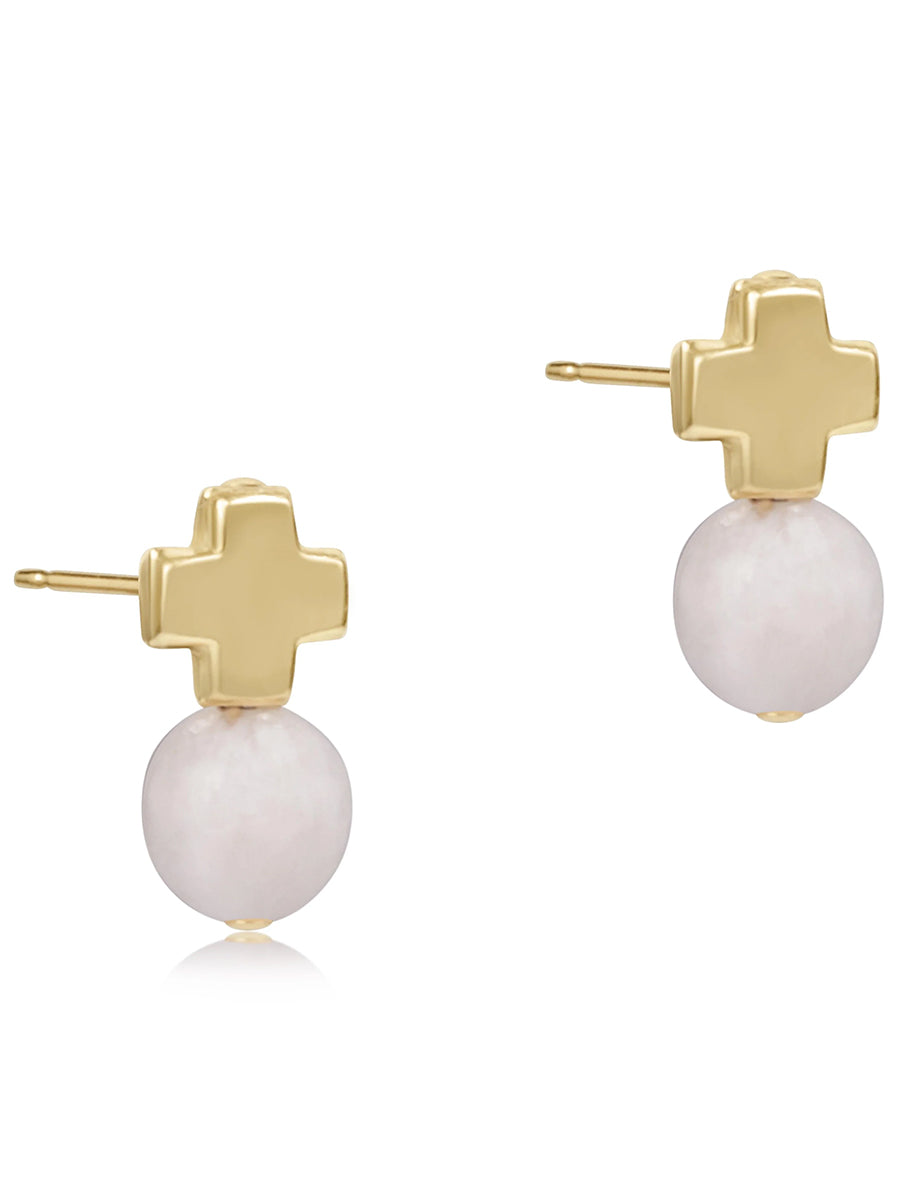 Gold Cross stud with moonstone accent