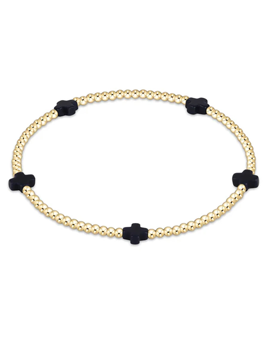 Small Signature Cross Bracelet 2mm, Gold (14 Colors)