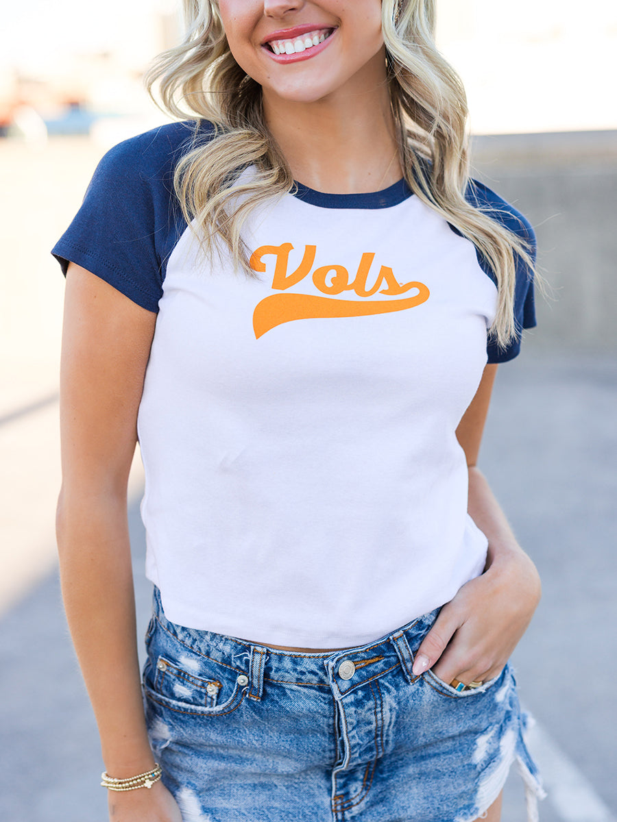 VOLS Raglan Top with Navy Short-Sleeves