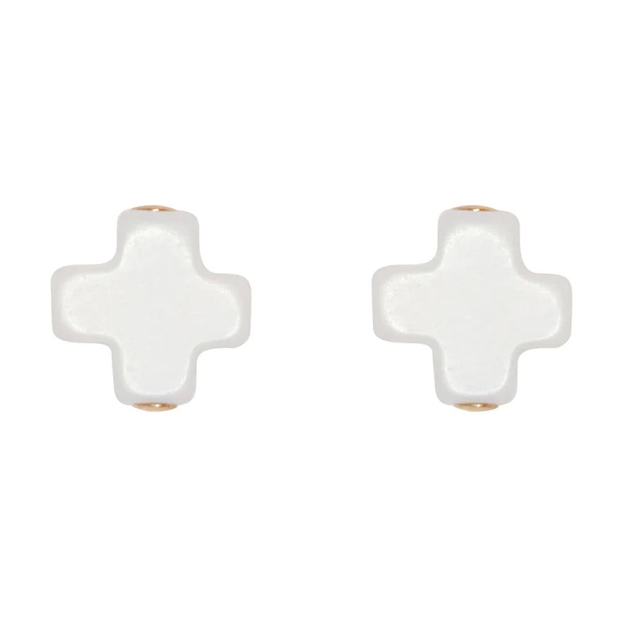 E-Newton Off-White Cross Charms Stud Earrings