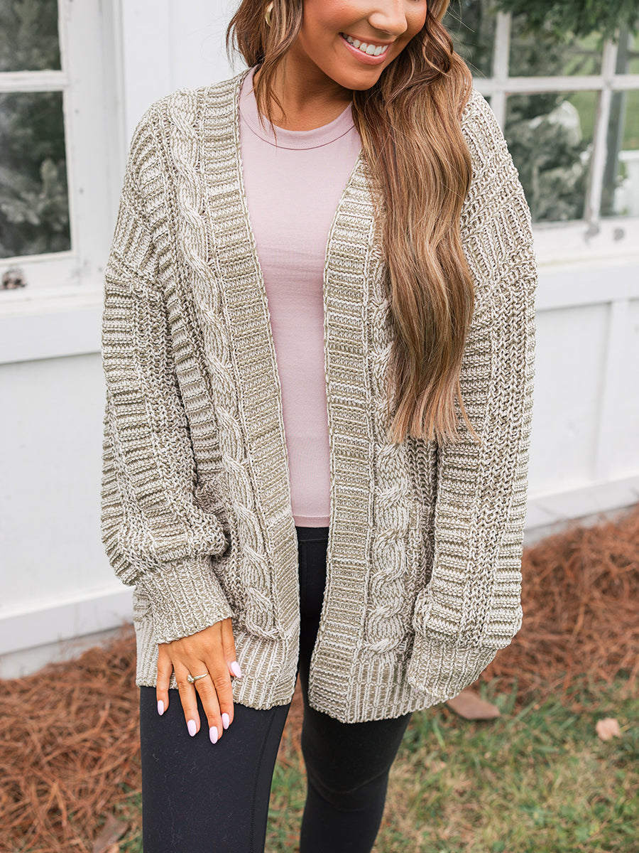 Textured Olive Cable Cardigan