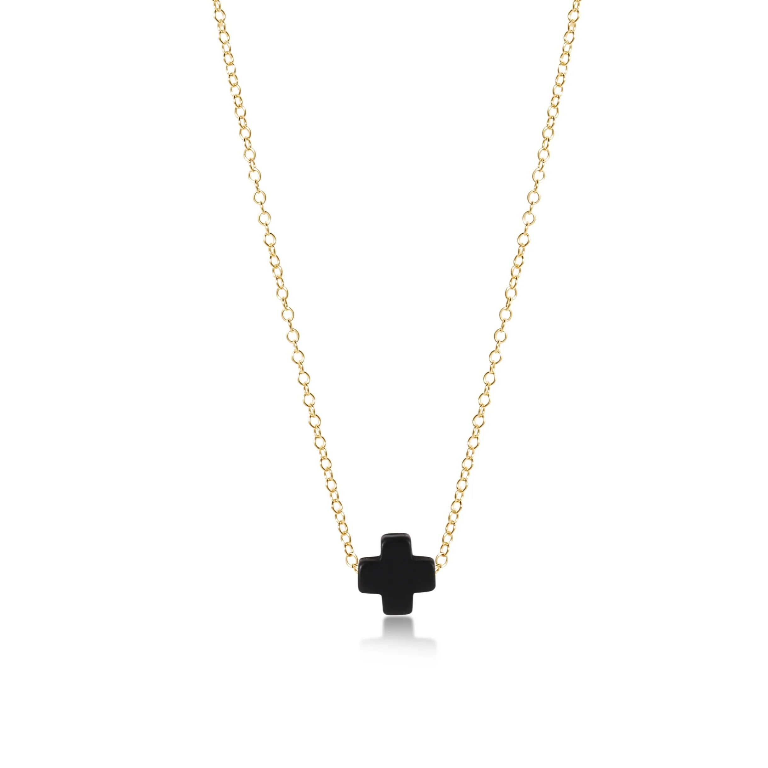 Onyx Cross on Gold Chain Necklace