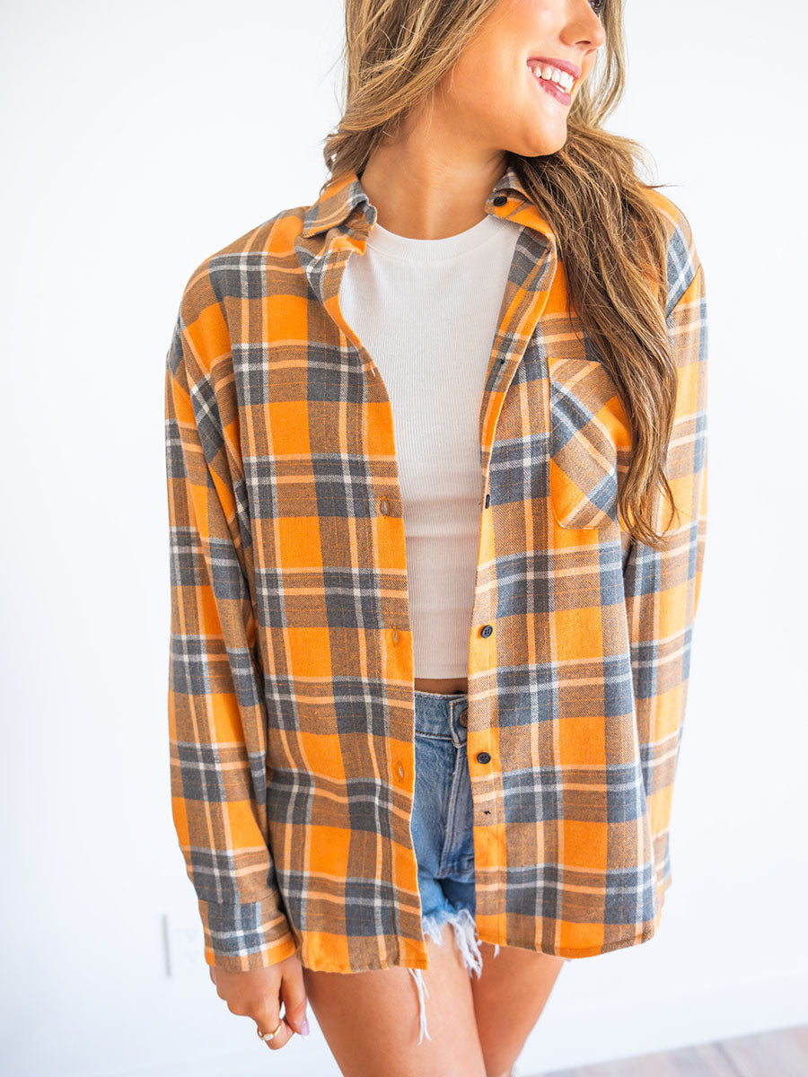 Orange plaid flannel