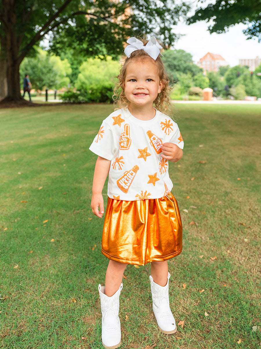 Shiny Orange Little Girls Skirt