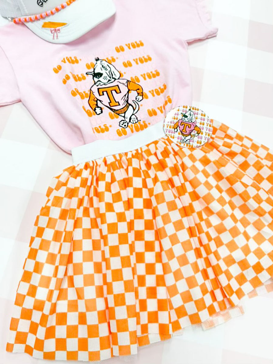 Kids Orange & White Checkered Tulle Skirt Features