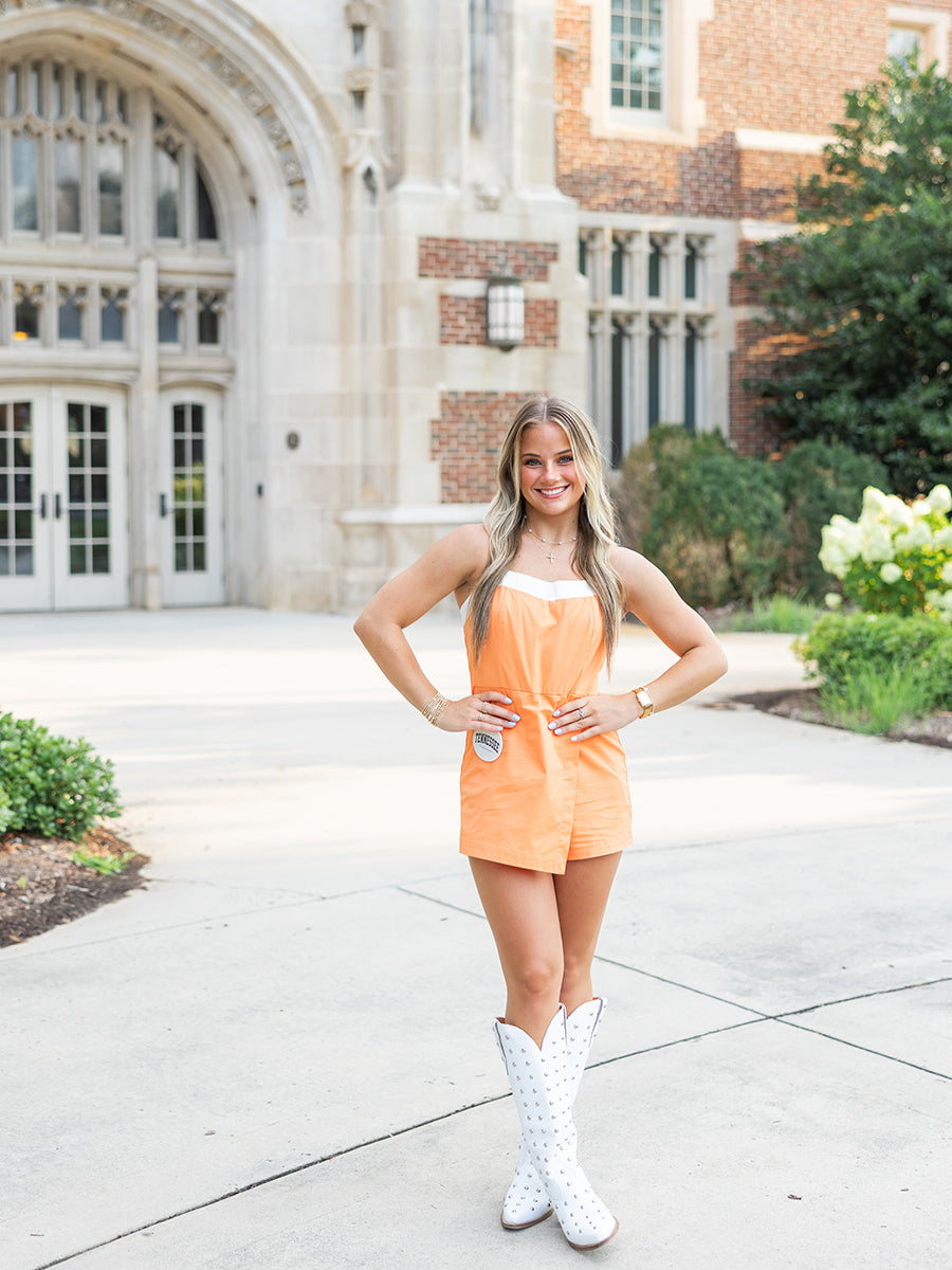 Orange & White Bow Halter Romper