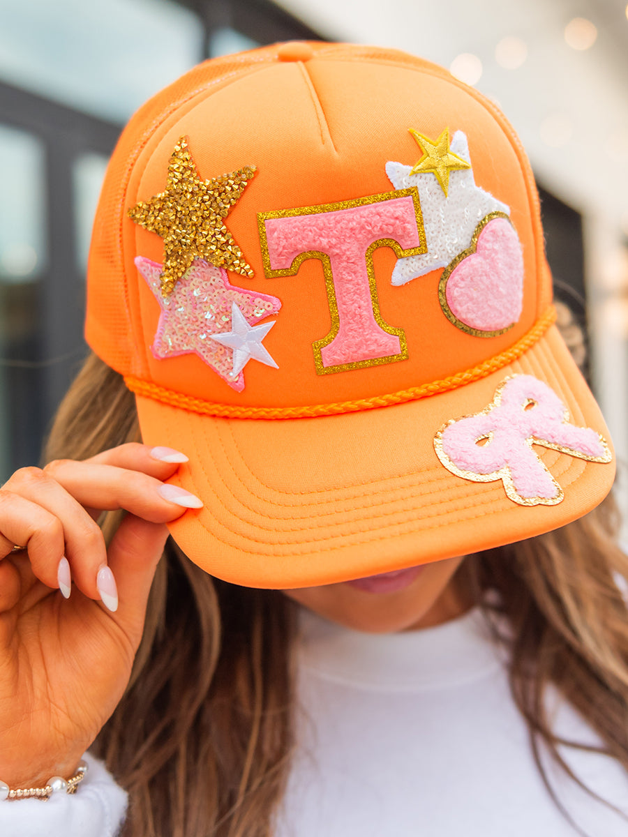 Stars and Bow Custom Orange Trucker Hat