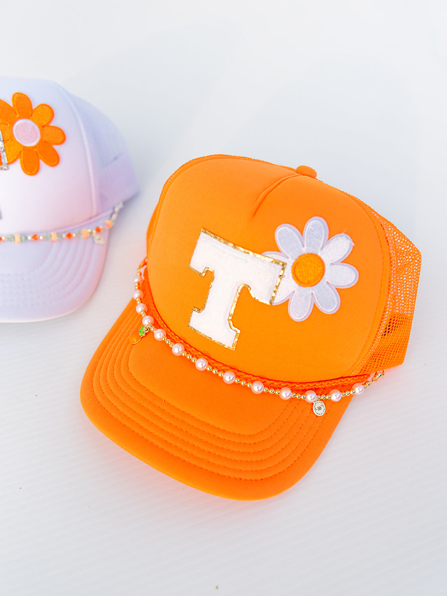 Orange trucker hat with white power T