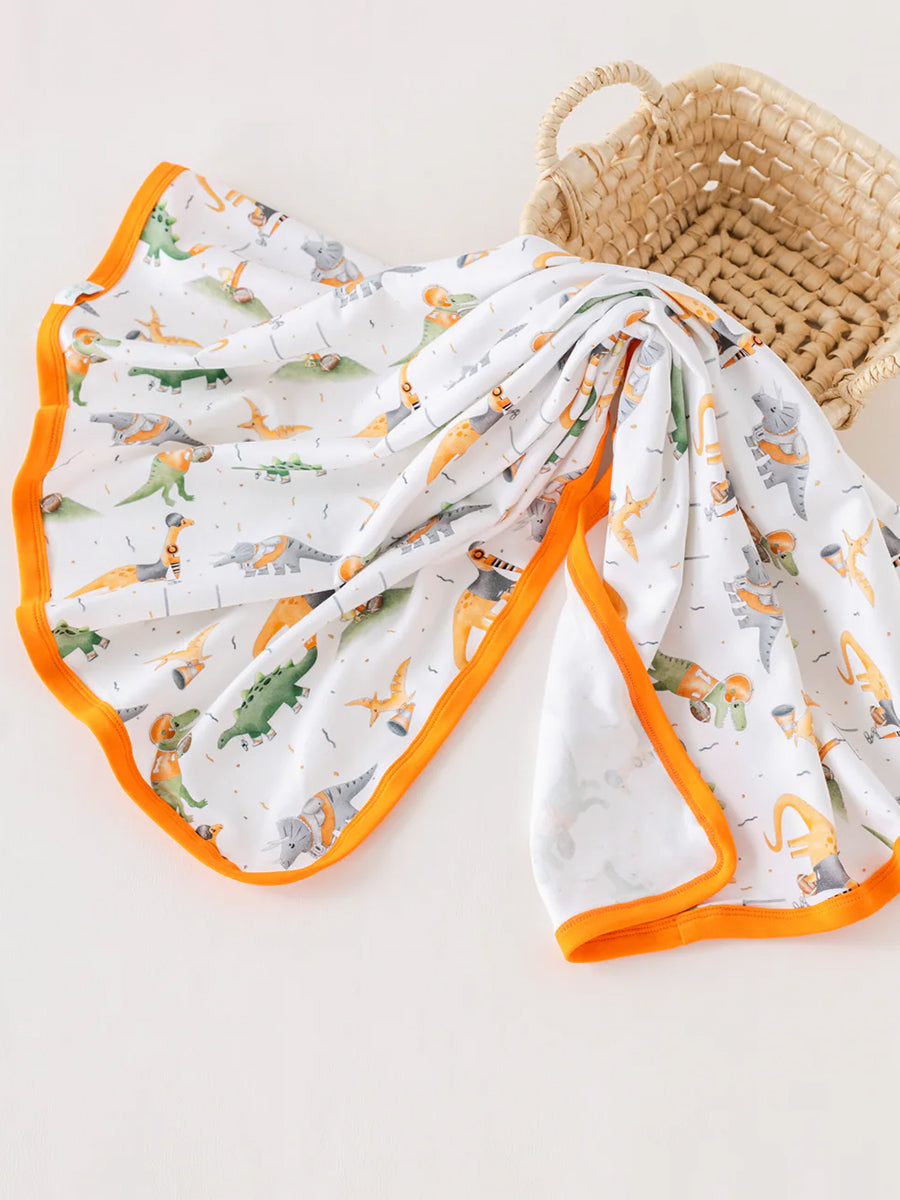 Orange Dino All-Stars Cotton Baby Blanket
