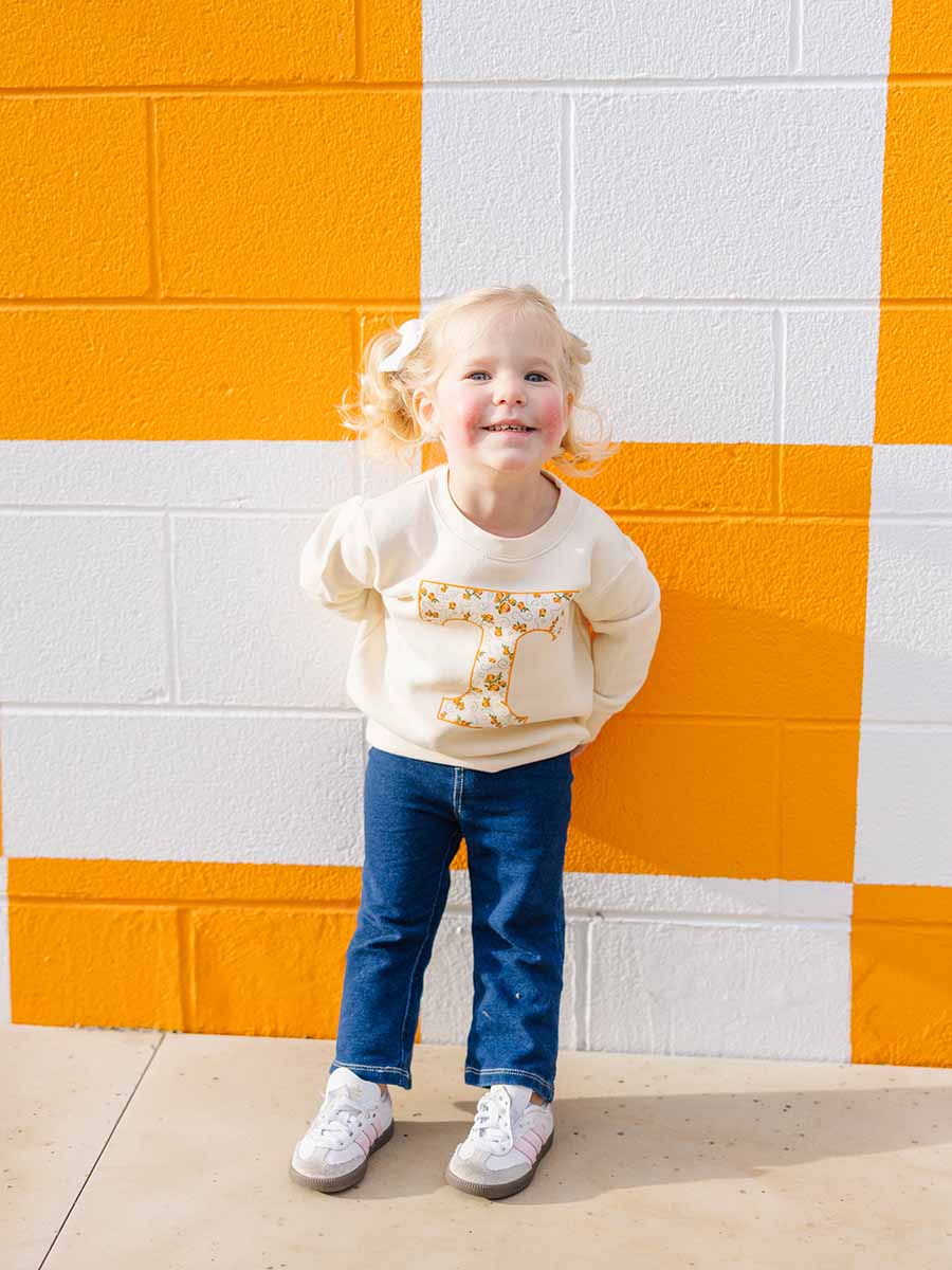Orange Floral "Power T" Crew Sweatshirt, Toddler & Youth