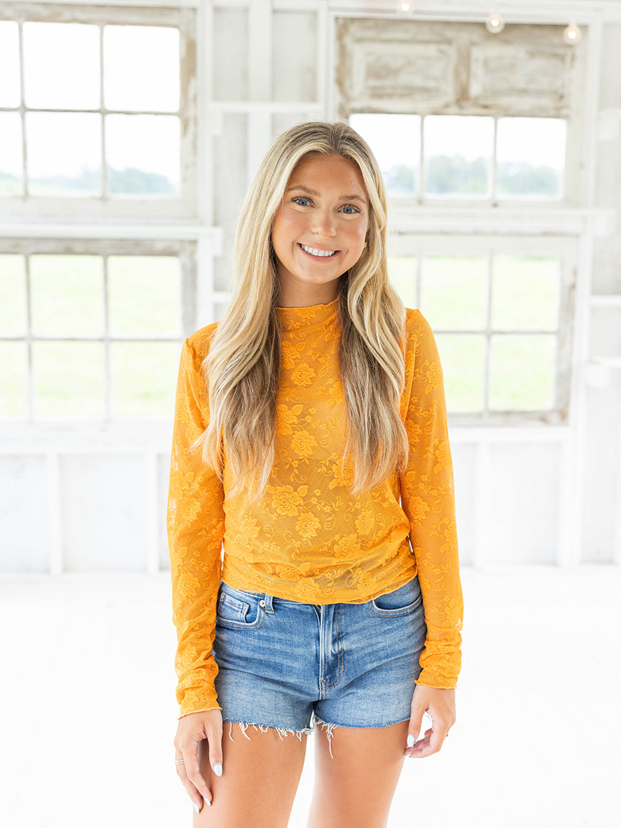 Long sleeve mesh pullover top