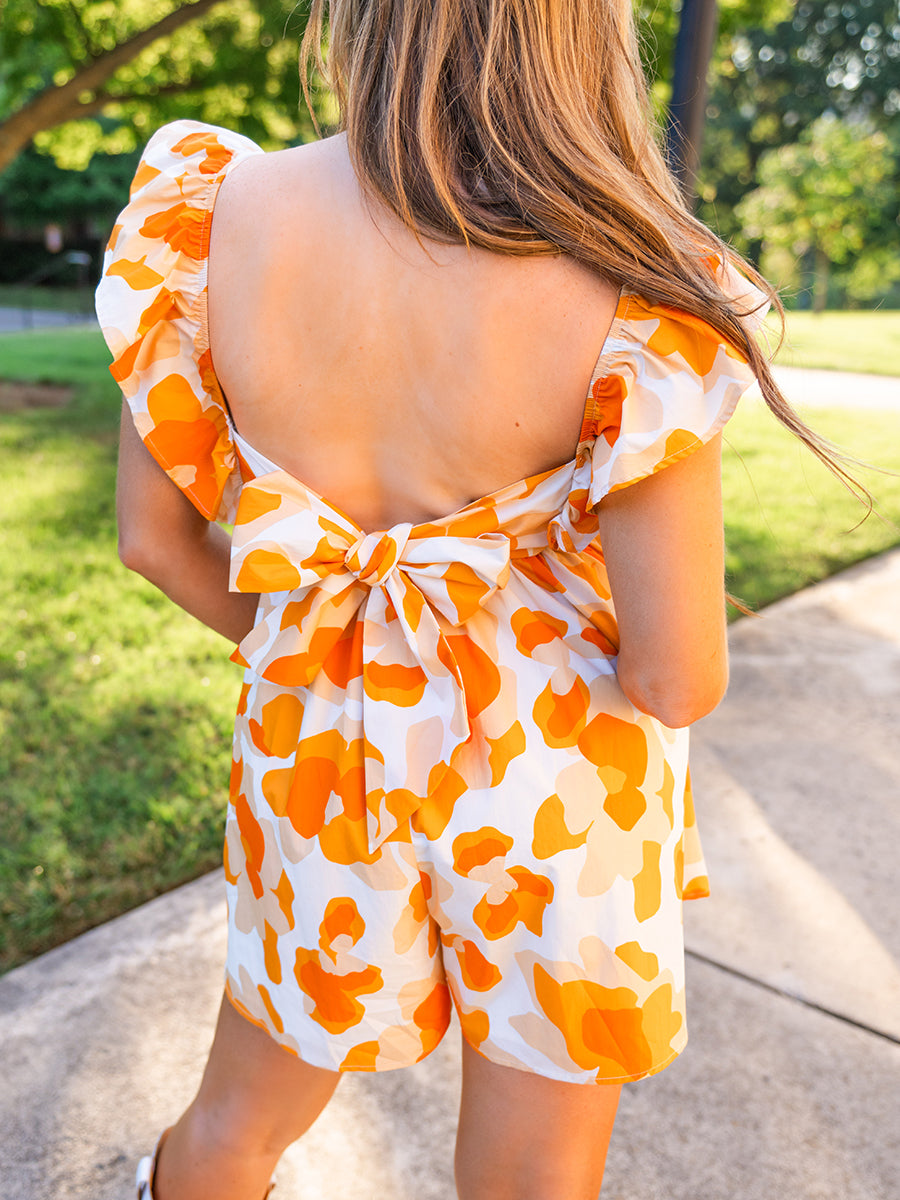 Orange and White Floral Romper