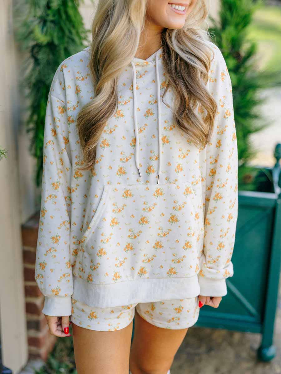 Orange Floral Printed Hoodie & Short Set **Doorbuster**