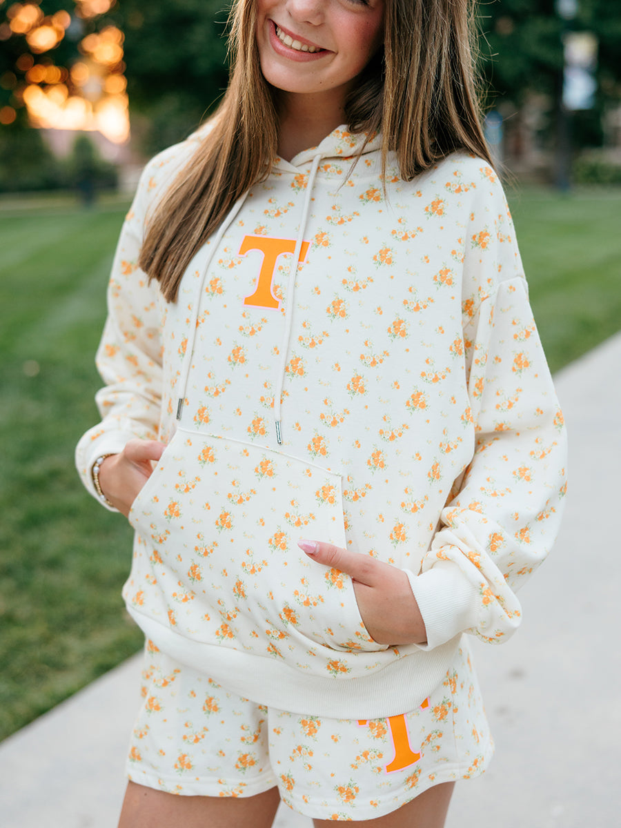 Orange Floral Power T Hoodie and Shorts Set
