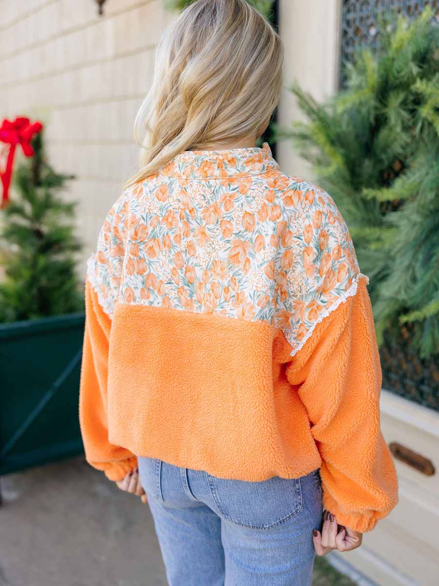 Orange Floral Teddy Sherpa Jacket **Doorbuster**