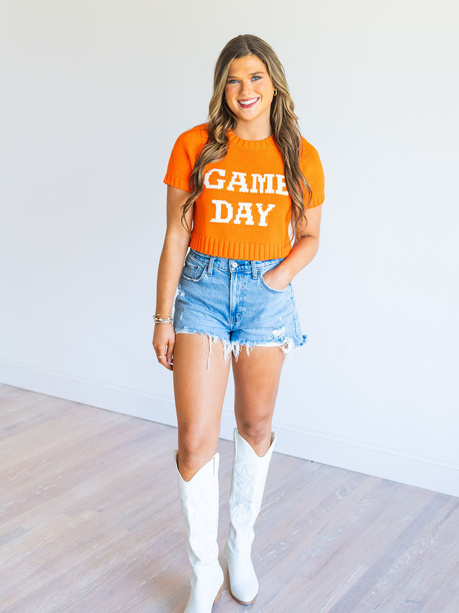 orange game day sweater crop top