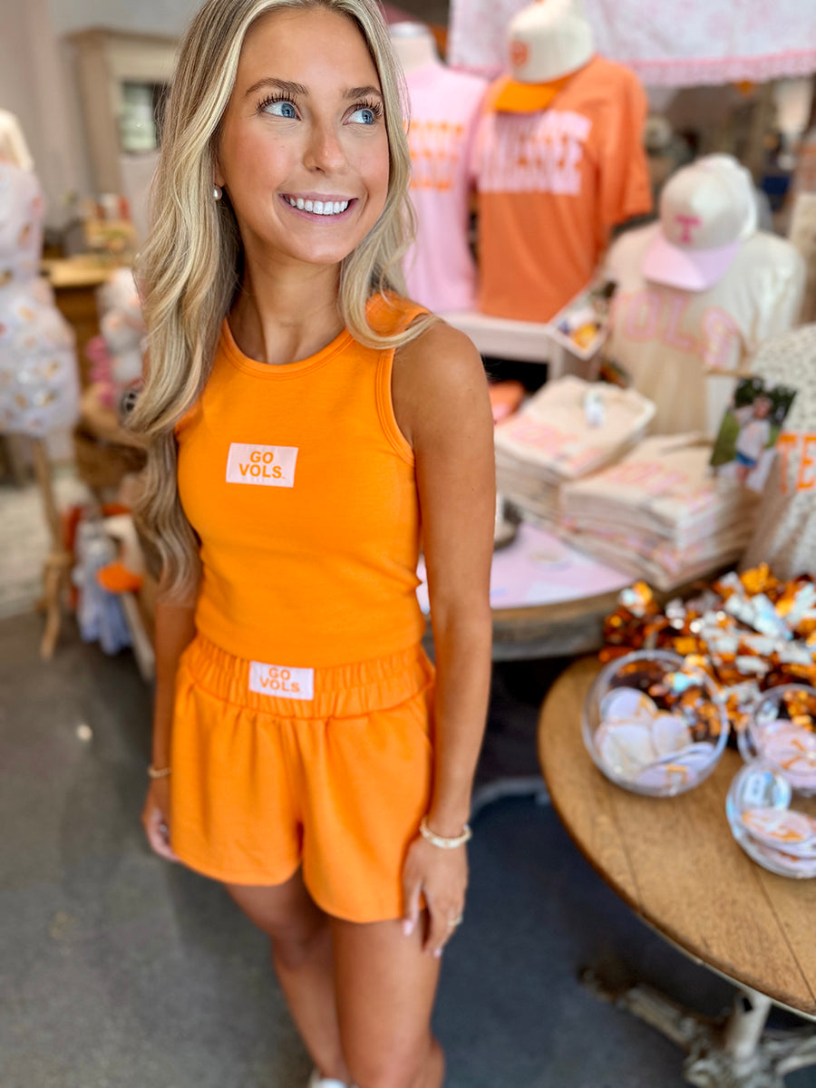 Orange Airy Tank  w/ "Go Vols" Label