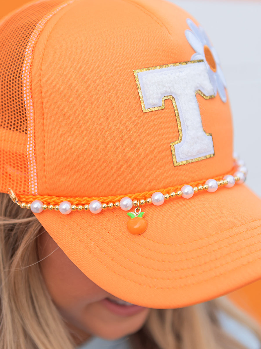 Orange Tennessee hat with pearl strand