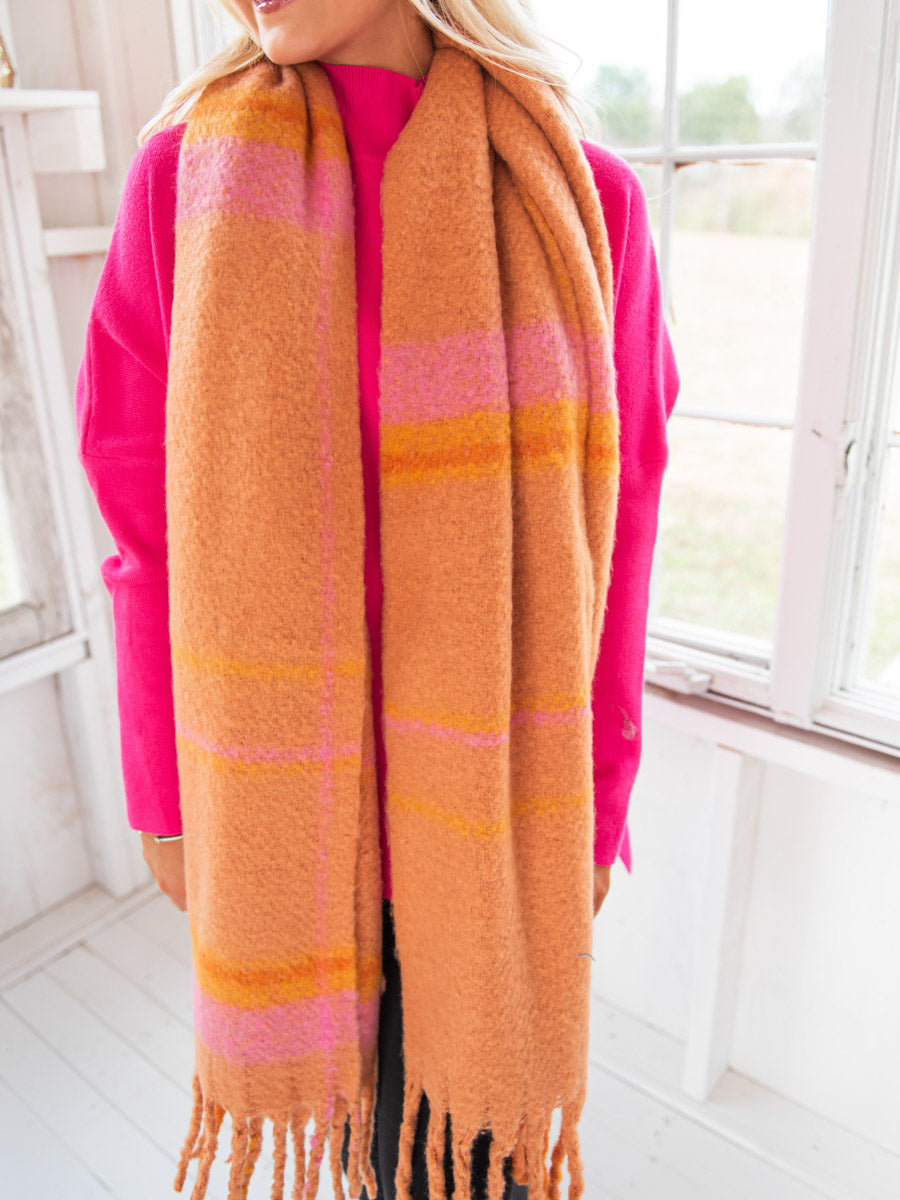 Soft Orange Plaid Fuzzy Winter Scarf