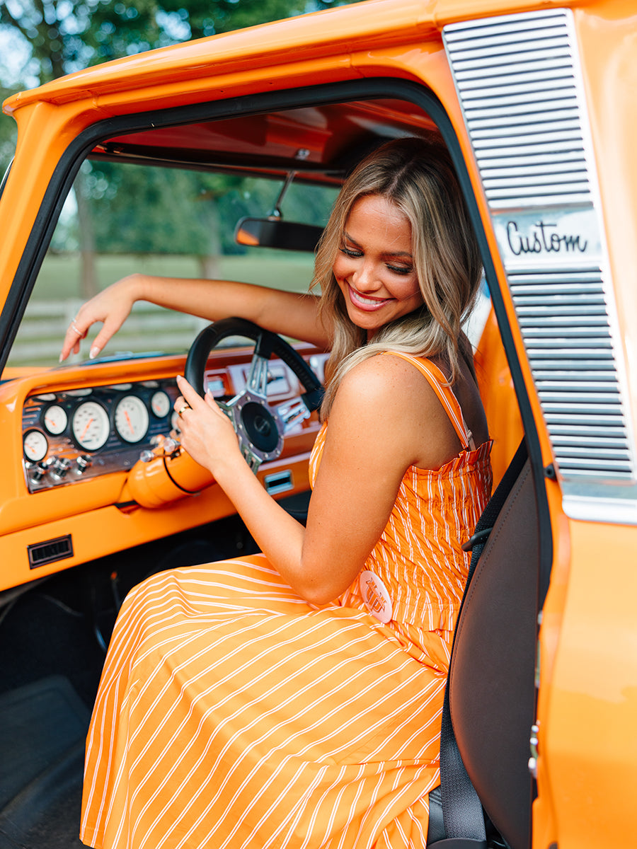 Orange Striped Smocked Maxi Dress