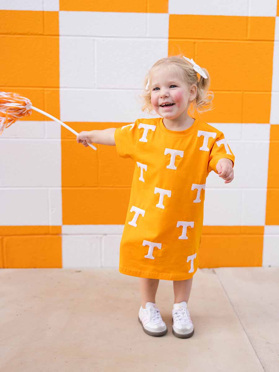 Girls "Power T" Orange Dress, Toddler & Youth