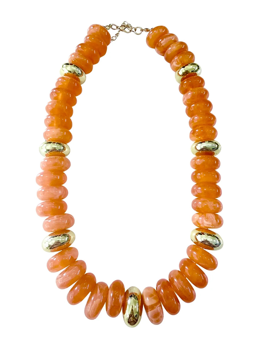 Orange and Gold Beaded Disc Necklace