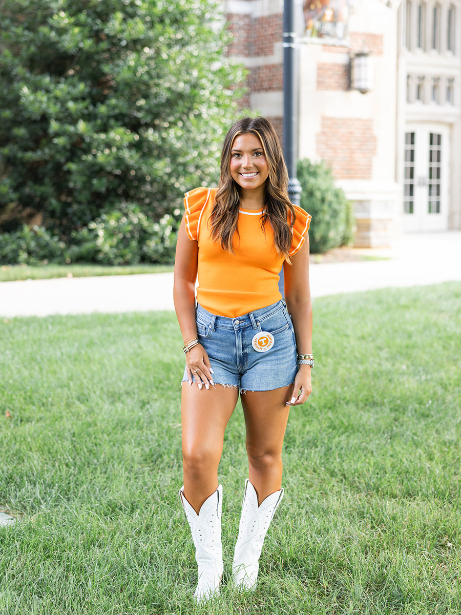 Orange Ruffle Sleeve Bodysuit