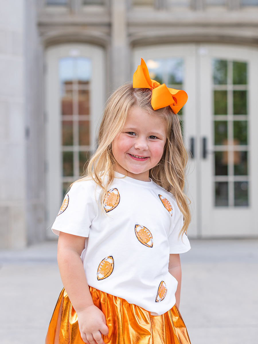 Orange Sequin Football Shirt Toddler Youth