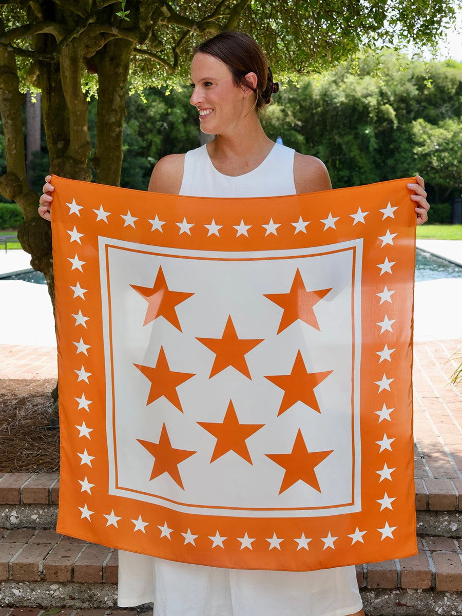 Large Orange Scarf with Stars