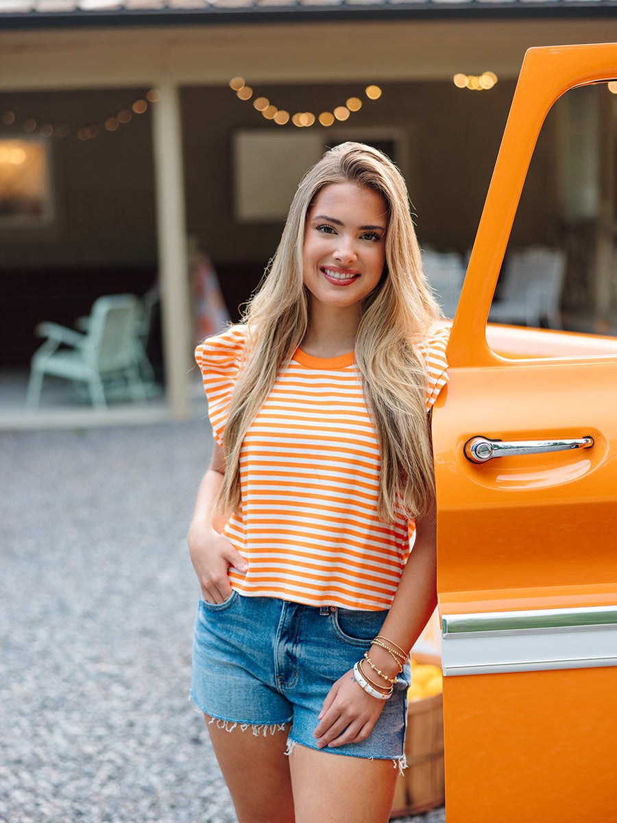 Orange and White Striped Cropped Top