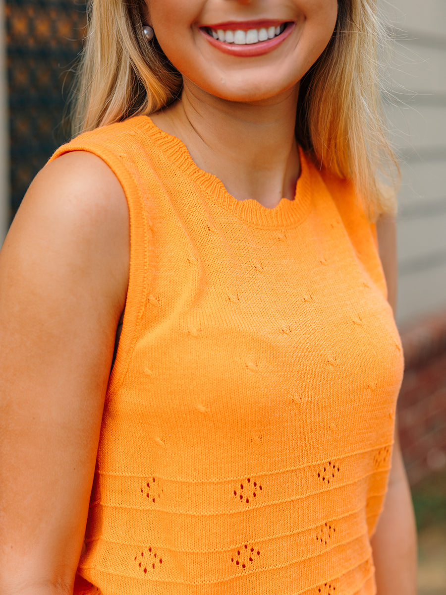 Orange Crochet Sweater Top