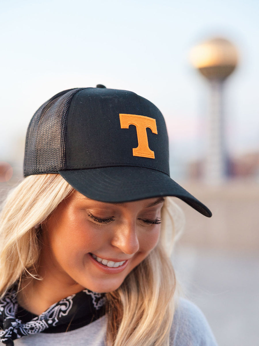 Black Trucker Hat with Orange Power "T"