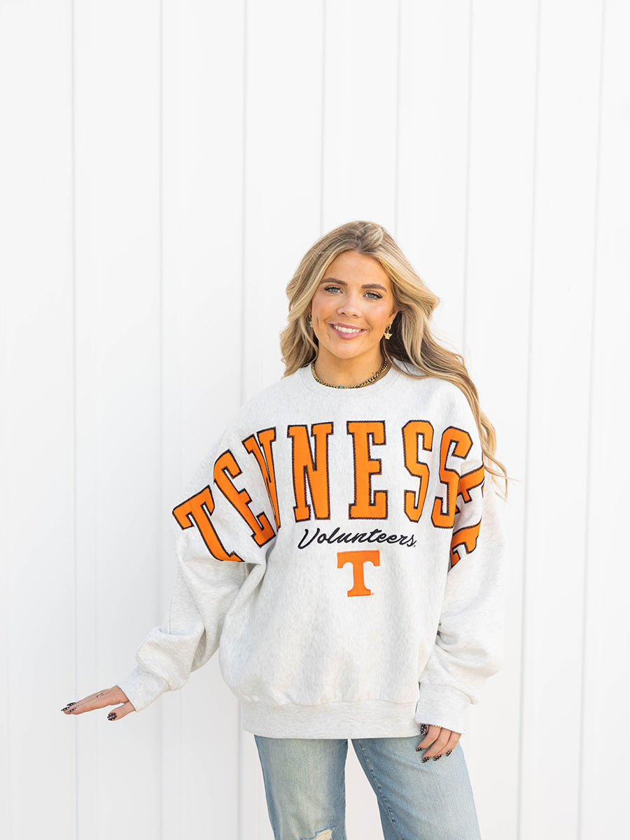 White Sweatshirt with Orange Tennessee Patch Letters