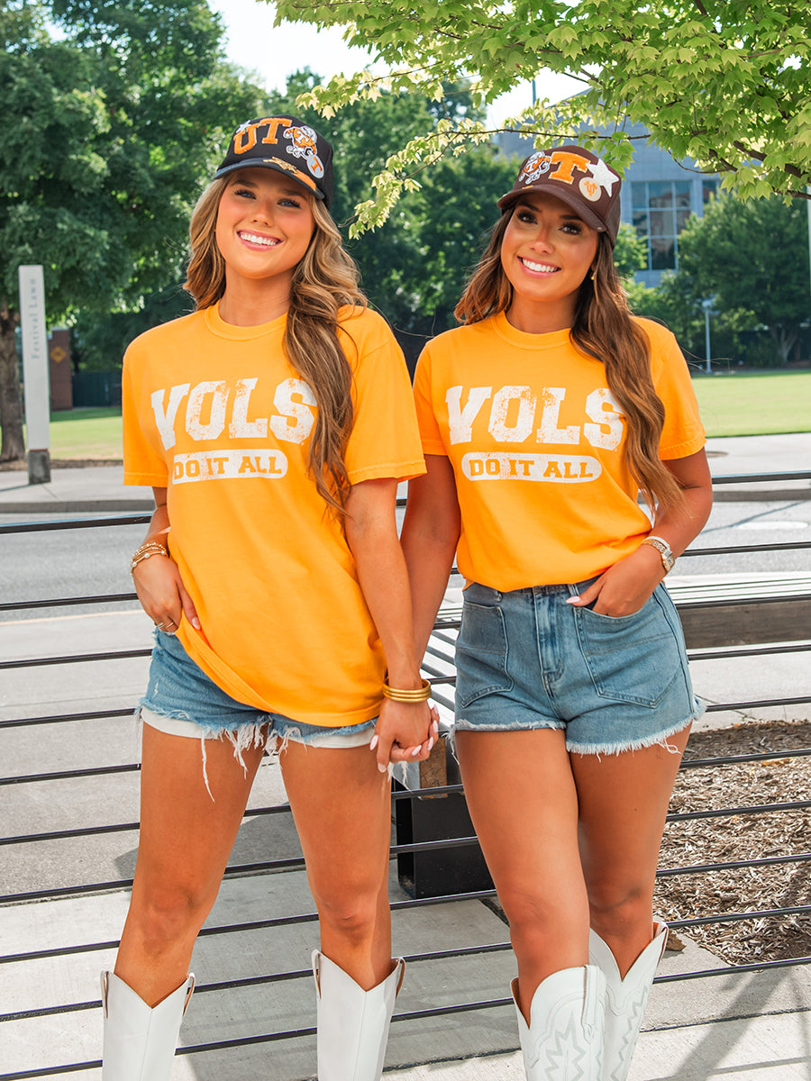 Orange VOLS distressed text t-shirts