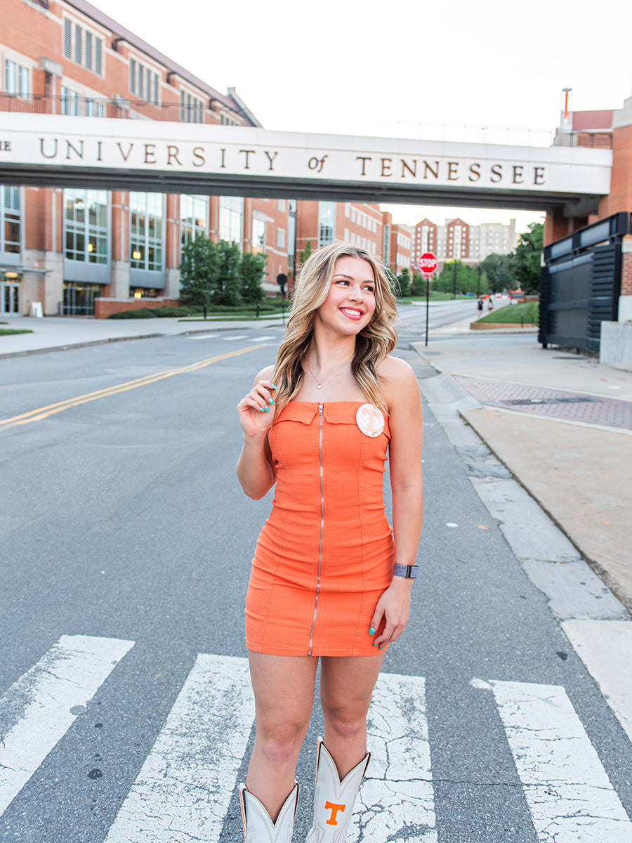 Orange Twill Fitted Tube Dress