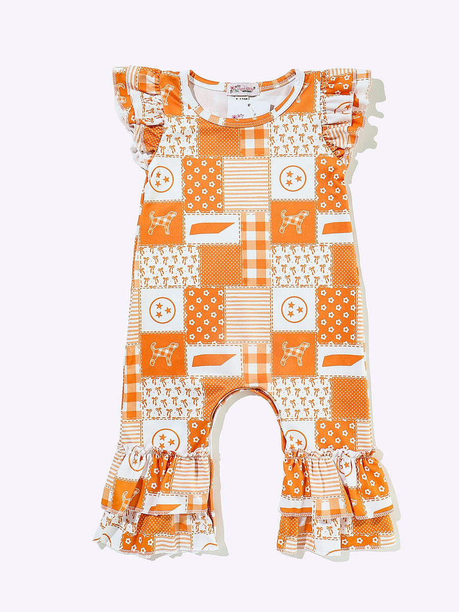Orange and White Patchwork Baby Romper