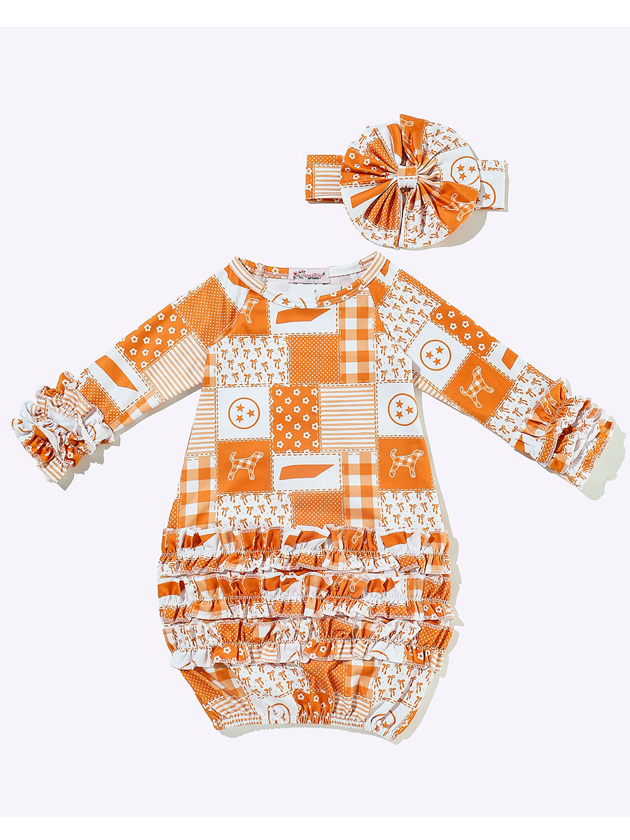 Orange and White Patchwork Gown and Bow