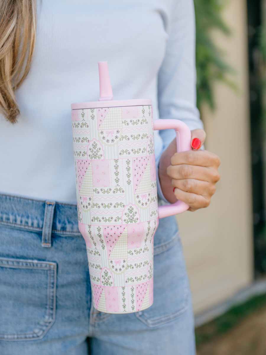 Large Pink and Green Pattern Tumbler