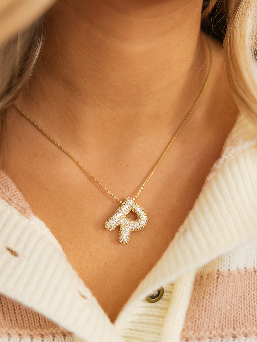 Rhinestone Balloon Letter Initial Necklace