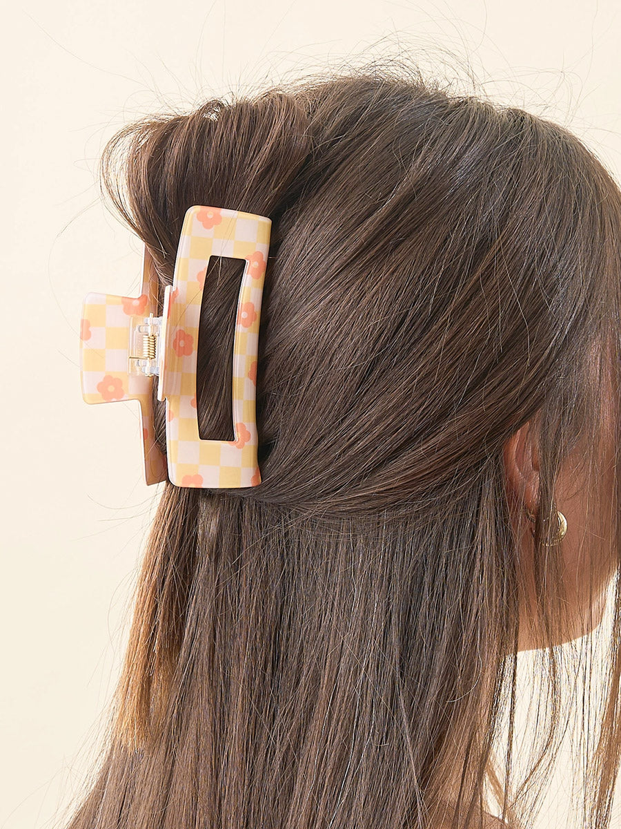 Peach Check Claw Hair Clip